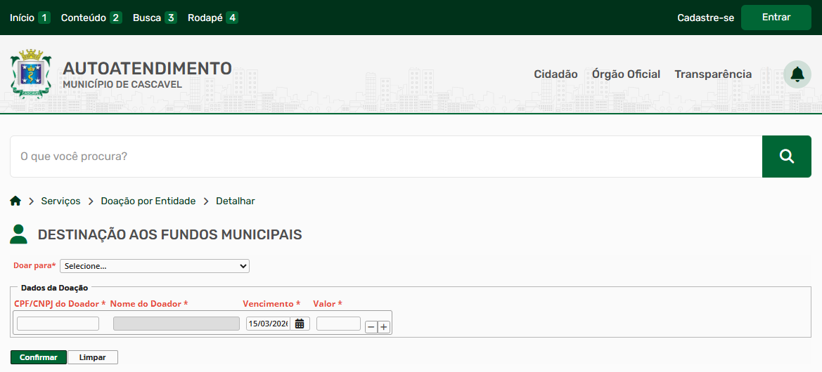 Acesse a página inicial do serviço