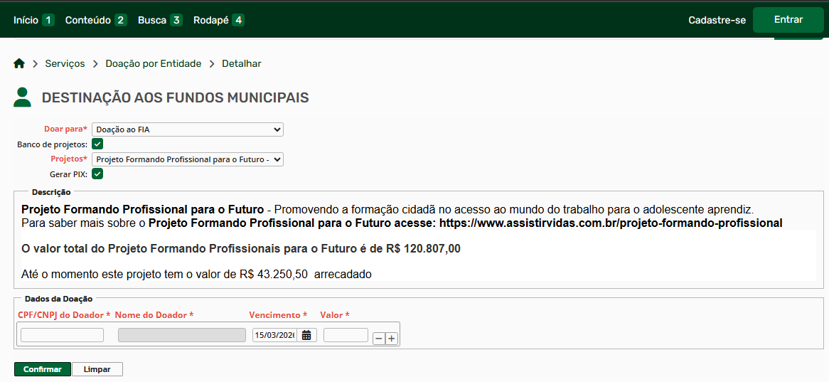 Selecione a entidade